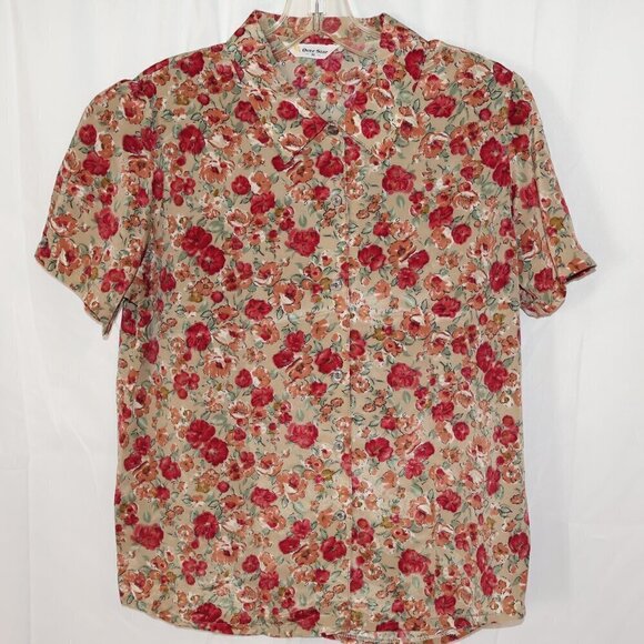 Amazon Oversstar Blouse Women Size Mediume Brown Floral Short Sleeve - Picture 2 of 8